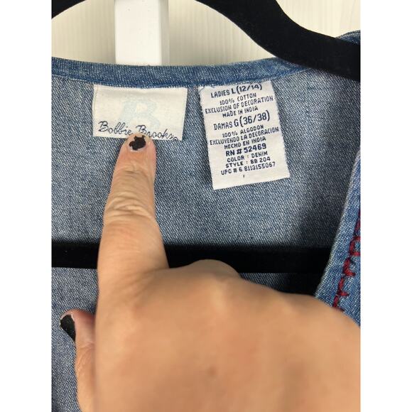 Vintage Bobbie Brooks Jean Denim Patchwork Floral Embroidered Vest Large Boho - Picture 2 of 8